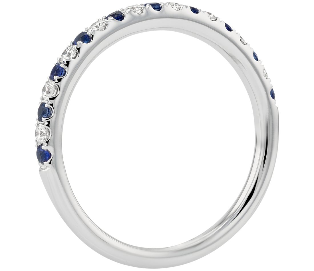 Riviera Pavé Sapphire and Diamond Ring in 14k White Gold (1.5mm)