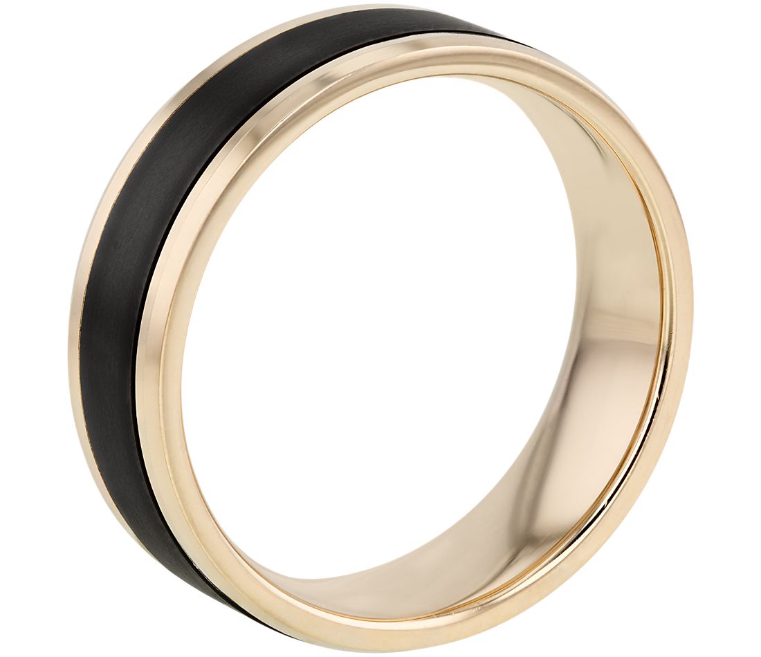 Satin Finish Wedding Ring in Black Titanium and 14k Yellow Gold (7mm)