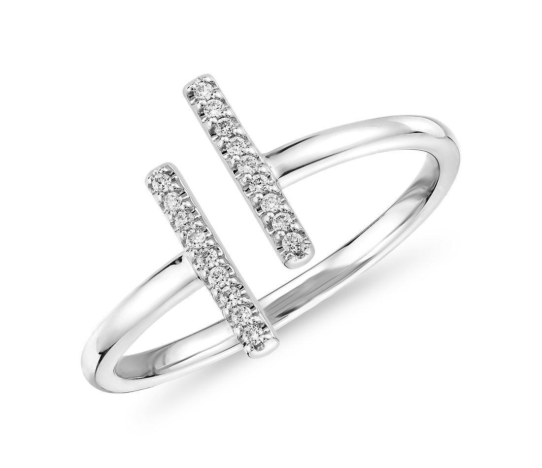 Delicate Pavé Split Bar Diamond Fashion Ring in 14k White Gold