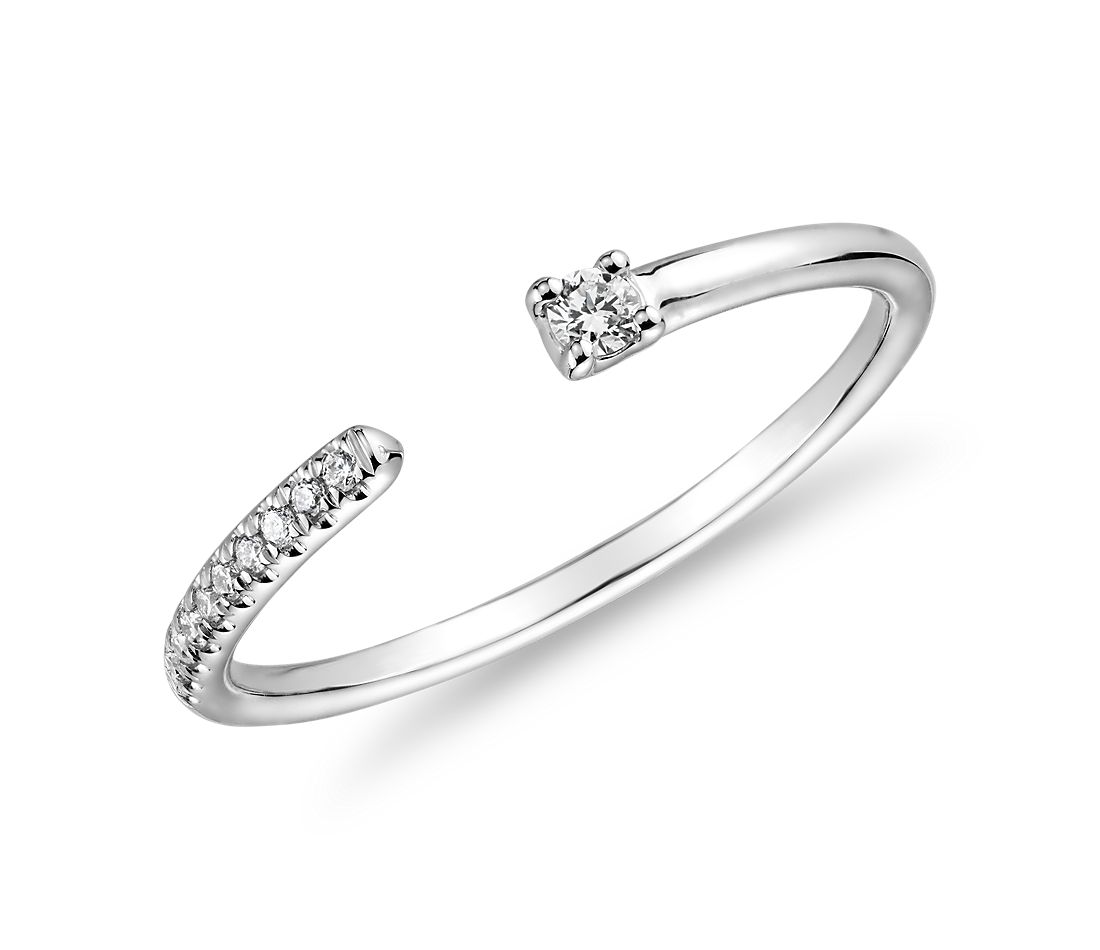 Ultra Mini Diamond Pave Open Stackable Fashion Ring in 14k White Gold