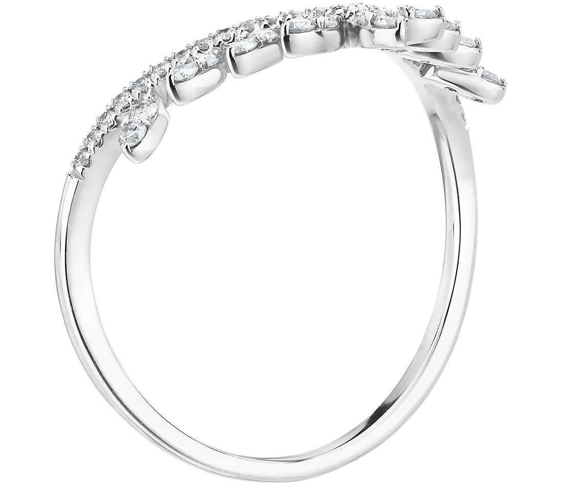 Diamond Leaf Crown Fashion Ring in 14k White Gold