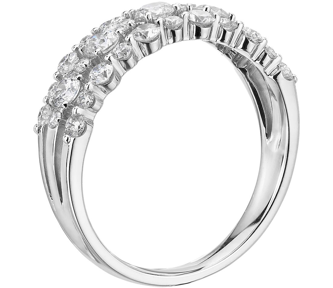 Diamond Three-Row Alternating Fashion Ring in 14k White Gold (1 ct. tw.)