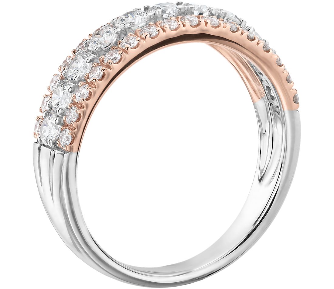 Diamond Graduated Triple Row Fashion Ring in 14k White and Rose Gold (1 ct. tw.)