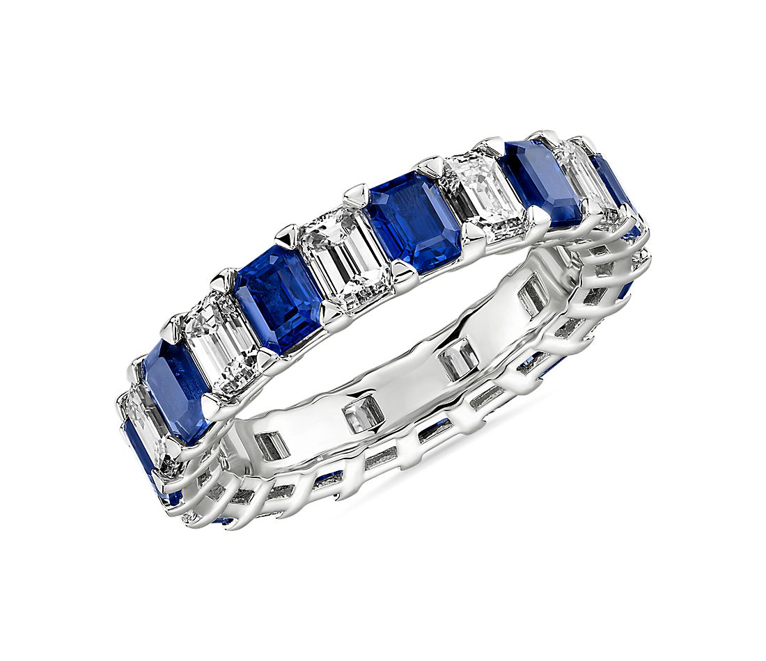 Blue Nile Studio Seamless Sapphire and Diamond Emerald-Cut Eternity Band in Platinum- G/VS2 (2 1/2 ct. tw.)