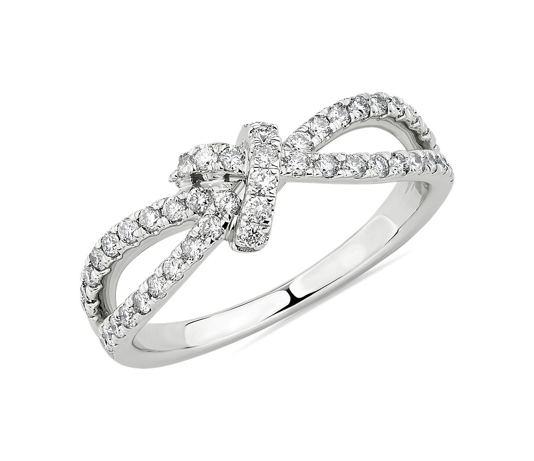 Diamond Love Knot Split Shank Fashion Ring in 14k White Gold (1/2 ct. tw.)