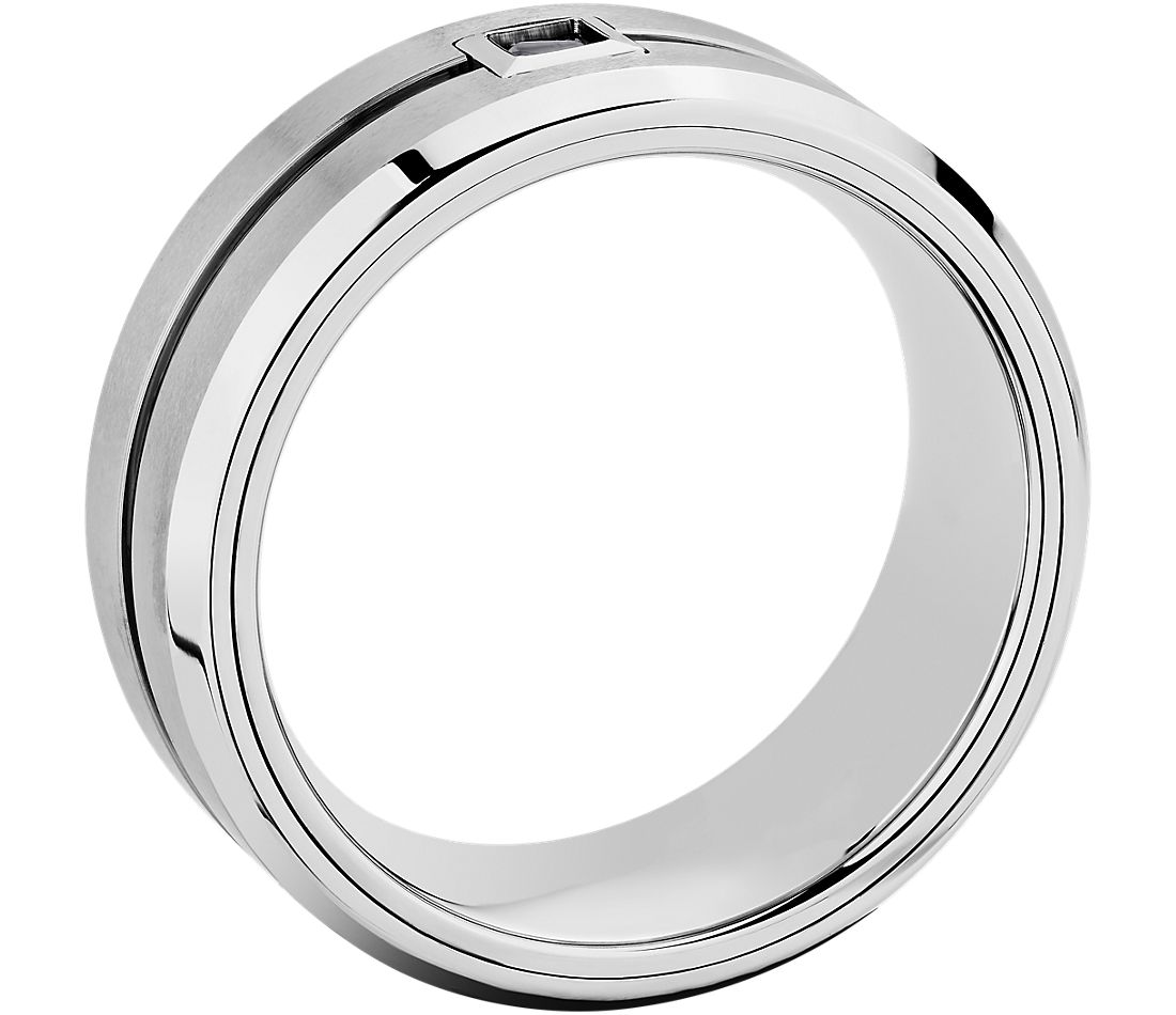 Single Black Diamond Wedding Band in White Tungsten Carbide (9mm)