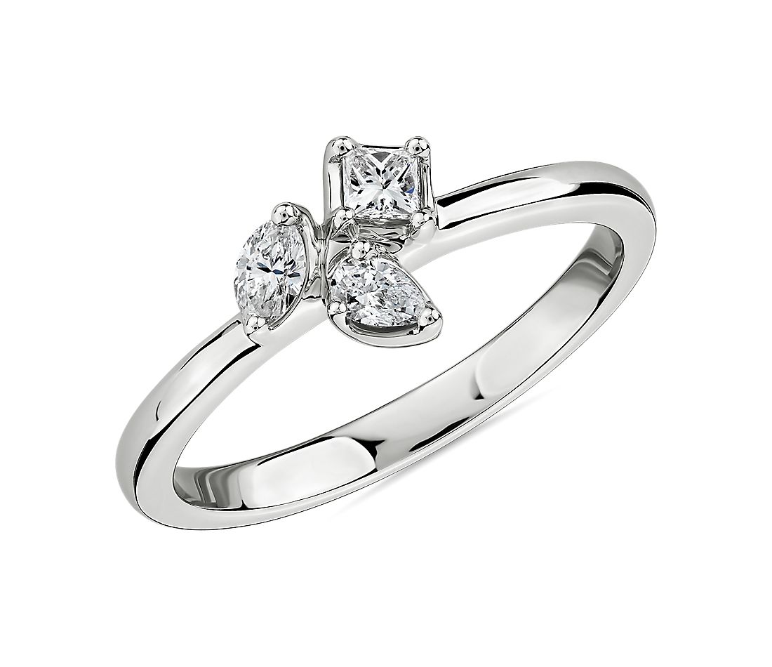 Mixed Shape Diamond Cluster Fashion Ring in 14k White Gold (1/4 ct. tw.)