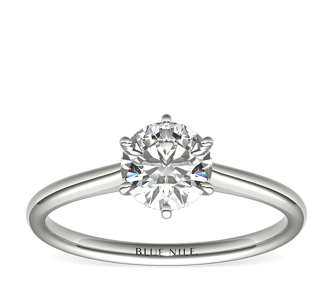 Petite Nouveau Six-Prong Solitaire Engagement Ring in Platinum