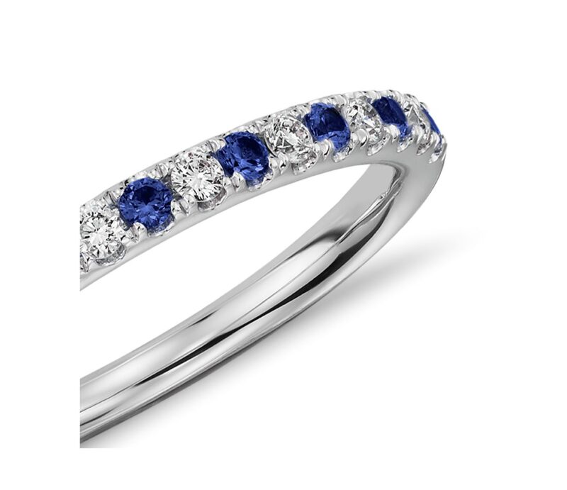 Riviera Pavé Sapphire and Diamond Ring in 14k White Gold (1.5mm) - Image 3