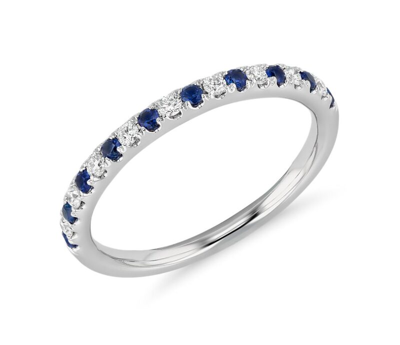 Riviera Pavé Sapphire and Diamond Ring in 14k White Gold (1.5mm) - Image 2