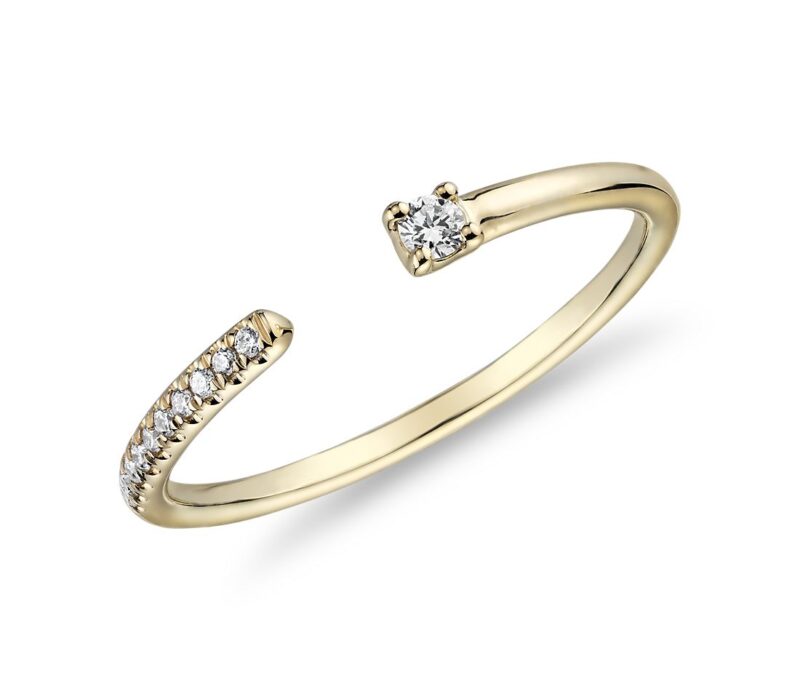 Ultra Mini Diamond Pave Open Stackable Fashion Ring in 14k White Gold - Image 3