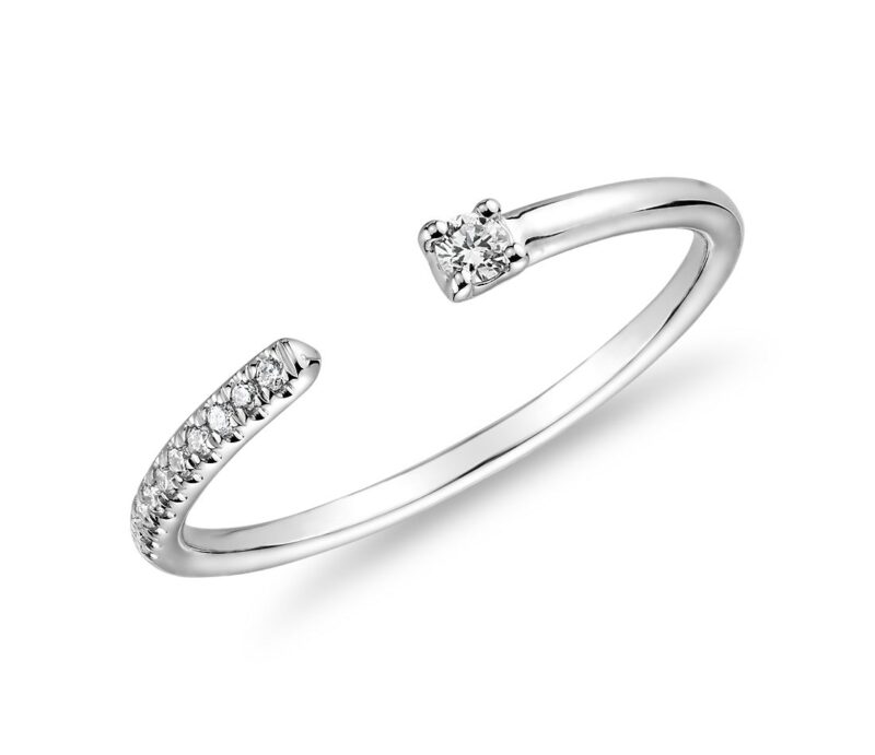 Ultra Mini Diamond Pave Open Stackable Fashion Ring in 14k White Gold