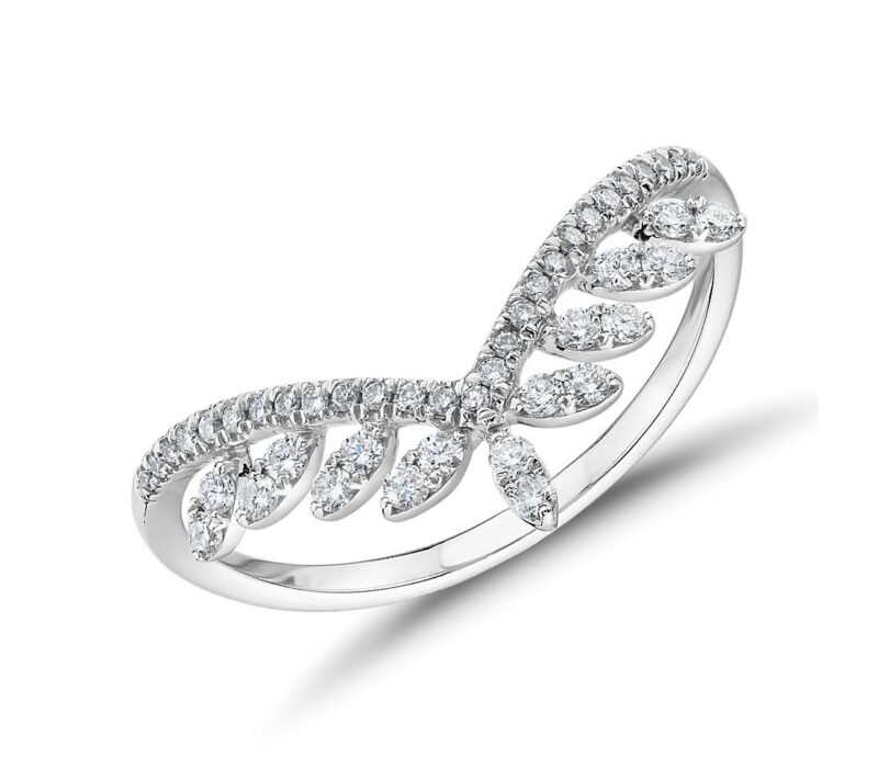Diamond Leaf Crown Fashion Ring in 14k White Gold - Image 2
