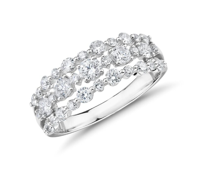 Diamond Three-Row Alternating Fashion Ring in 14k White Gold (1 ct. tw.) - Image 2