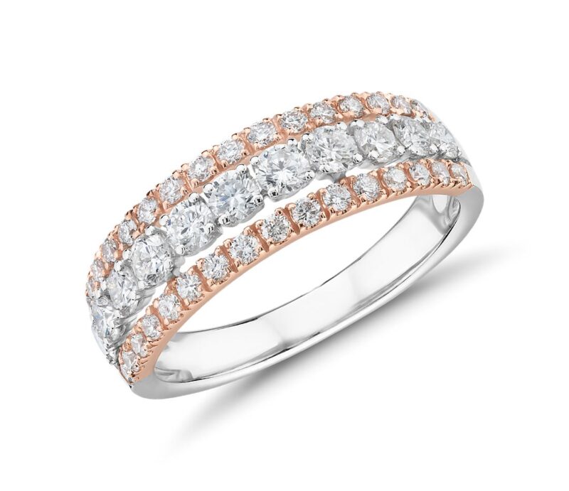 Diamond Graduated Triple Row Fashion Ring in 14k White and Rose Gold (1 ct. tw.) - Image 2