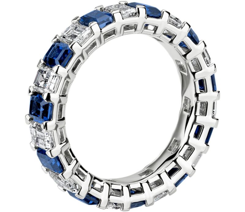 Blue Nile Studio Seamless Sapphire and Diamond Emerald-Cut Eternity Band in Platinum- G/VS2 (2 1/2 ct. tw.) - Image 2