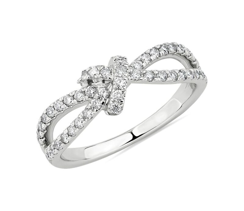 Diamond Love Knot Split Shank Fashion Ring in 14k White Gold (1/2 ct. tw.)