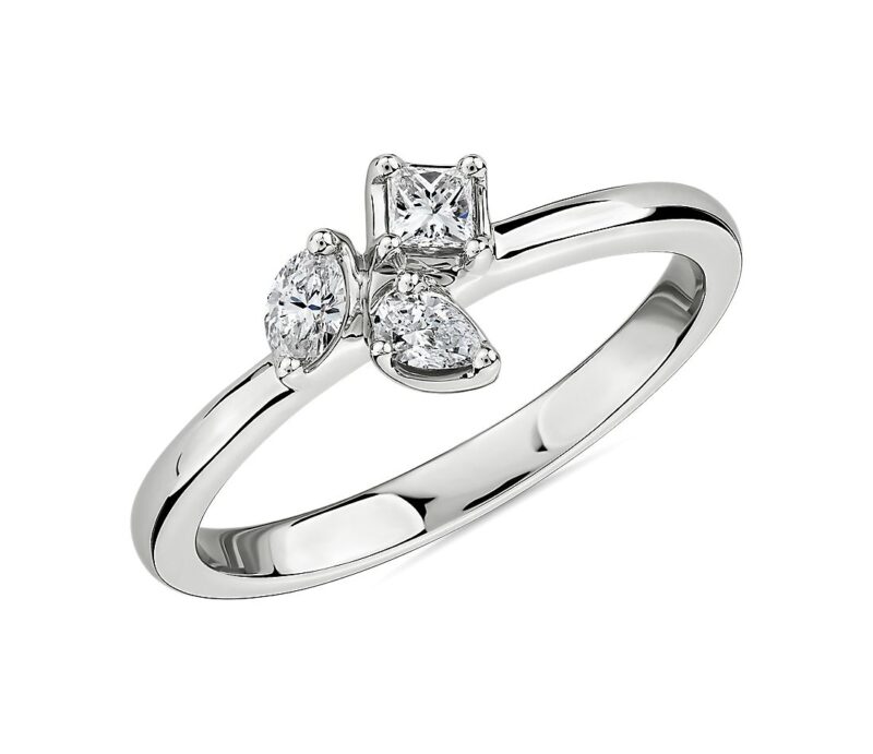 Mixed Shape Diamond Cluster Fashion Ring in 14k White Gold (1/4 ct. tw.)