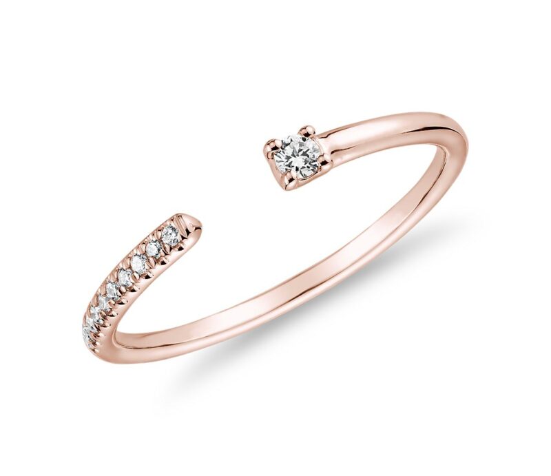 Ultra Mini Diamond Pave Open Stackable Fashion Ring in 14k White Gold - Image 4
