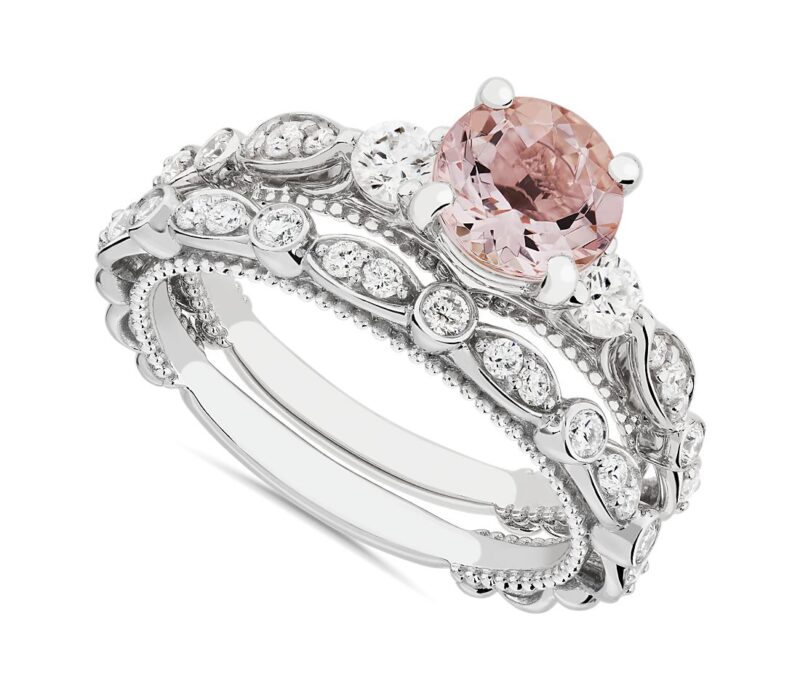 Floral Ellipse Matching Diamond Wedding Ring in 14k White Gold (1/5 ct. tw.) - Image 3