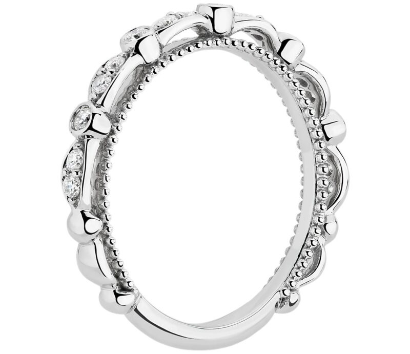 Floral Ellipse Matching Diamond Wedding Ring in 14k White Gold (1/5 ct. tw.) - Image 2