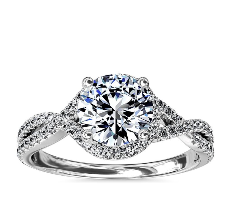 Twisted Halo Diamond Engagement Ring in 14k White Gold (1/3 ct. tw.)